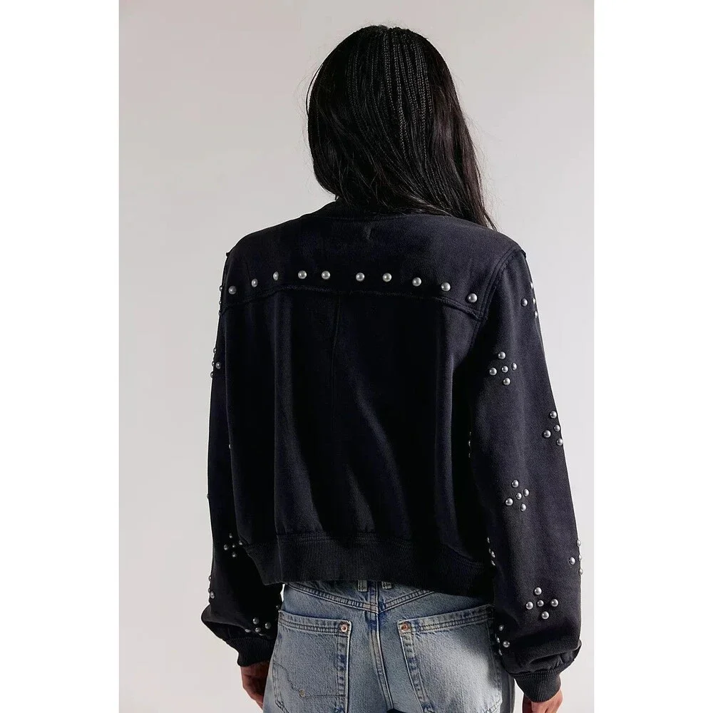 Free people We The Free On My Mind Studded Zip Up Trendy Jacket Cotton M 288884